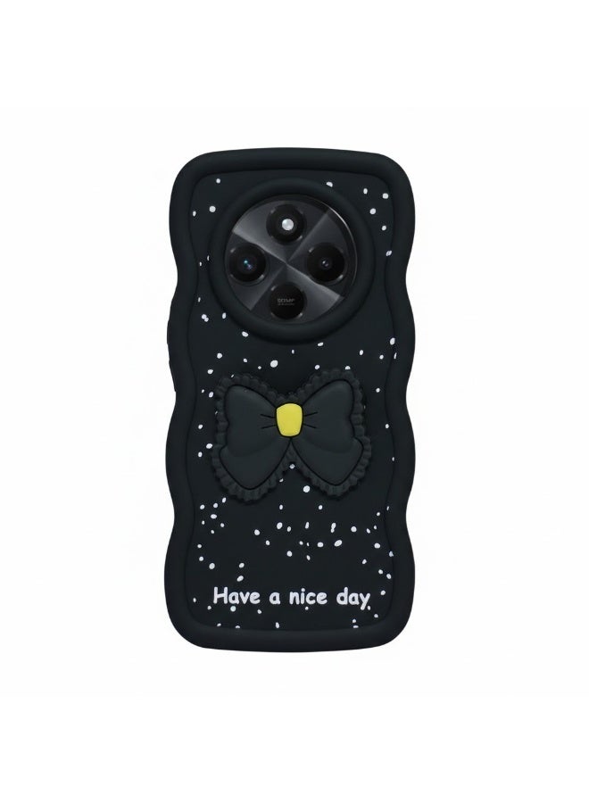 Compatible Case with Redmi 14C, [Drop Protection] 3D Bow Pattern Soft TPU Shockproof Phone Case Full Body Protection (Black)